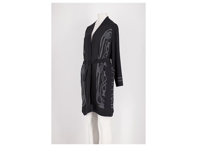 Hermès Seiden-Cardigan Kimono Schwarz - Ansicht 4