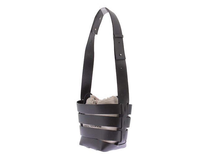 Paco Rabanne Bolso de cuero negro y lona - vista 2