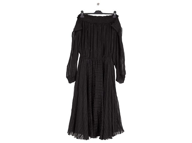 Autre Marque Vestido ERIN FETHERSTON de seda negro con rayas plateadas - vista 2
