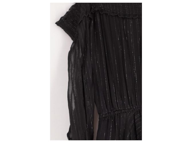 Autre Marque Vestido ERIN FETHERSTON de seda negro con rayas plateadas - vista 4