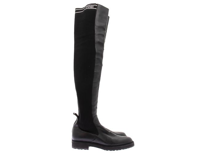 Fendi Black Leather Knee High Boots - view 5