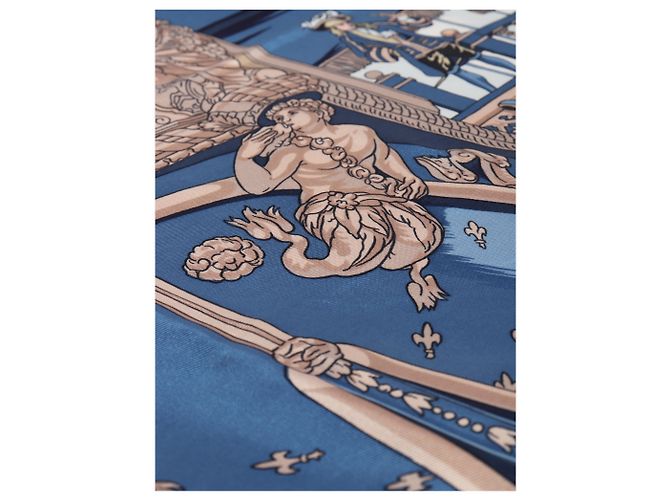 Hermès Blau bedruckter Seidenschal - Ansicht 2