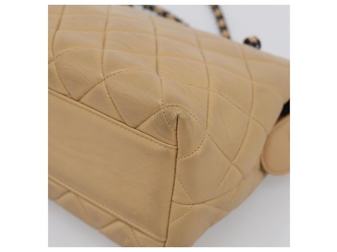 CHANEL Matelasse Chain Shoulder Bag Lamb Skin Beige Black CC - vista 10