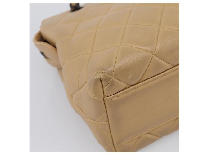 CHANEL Matelasse Chain Shoulder Bag Lamb Skin Beige Black CC - vista 13