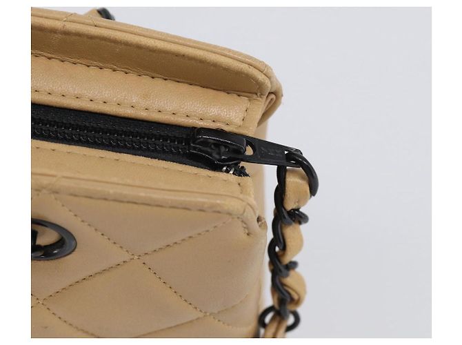 CHANEL Matelasse Chain Shoulder Bag Lamb Skin Beige Black CC - vista 15