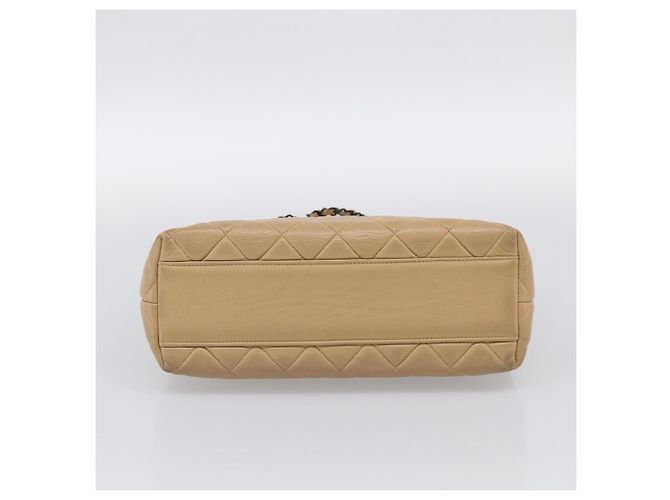 CHANEL Matelasse Chain Shoulder Bag Lamb Skin Beige Black CC - vista 9