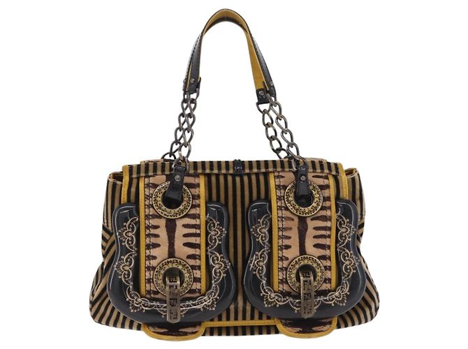 FENDI Chain Shoulder Bag Velvet Beige - vista 2
