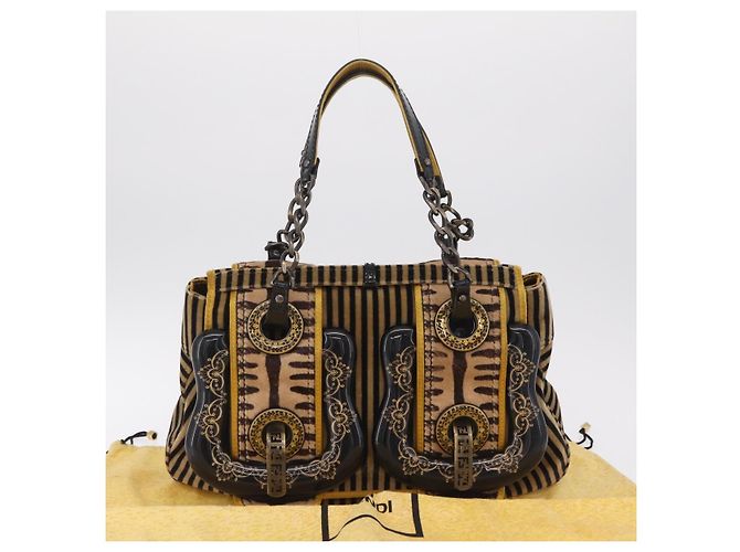 FENDI Chain Shoulder Bag Velvet Beige - vista 28