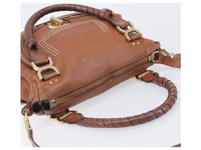 Chloé Chloe Marcie Hand Bag Leather 2way Brown Gold - vista 6
