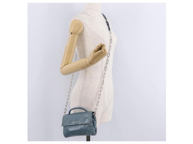 Miu Miu Matelasse Chain Shoulder Bag Vitellolux Blue Silver - vista 31