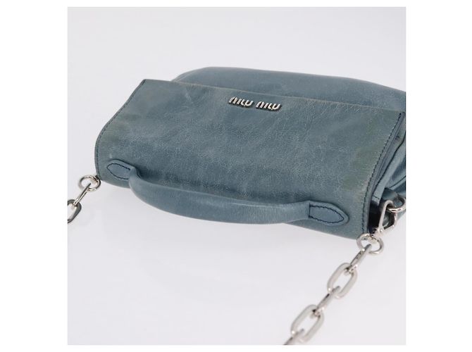 Miu Miu Matelasse Chain Shoulder Bag Vitellolux Blue Silver - vista 6