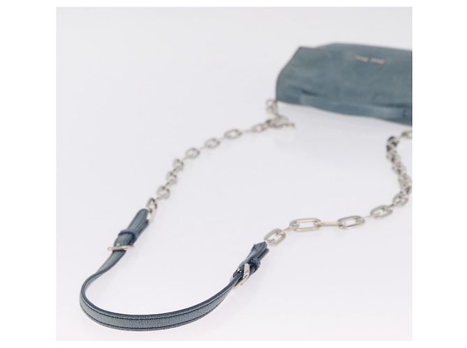 Miu Miu Matelasse Chain Shoulder Bag Vitellolux Blue Silver - vista 8
