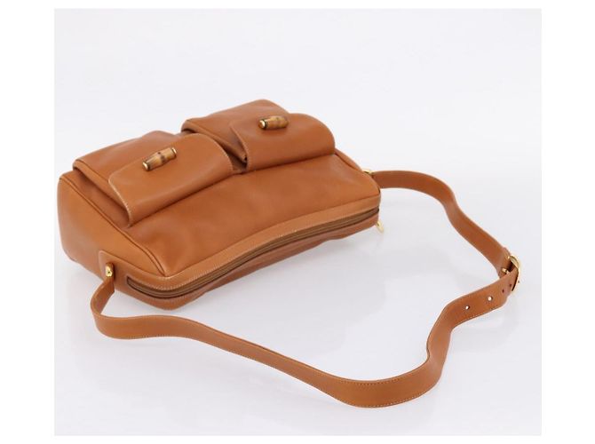 GUCCI Bamboo Shoulder Bag Leather Brown Gold - vista 7
