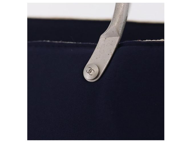 CHANEL Hand Bag Cotton jersey Navy Silver CC - vista 14