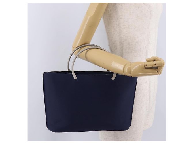 CHANEL Hand Bag Cotton jersey Navy Silver CC - vista 25