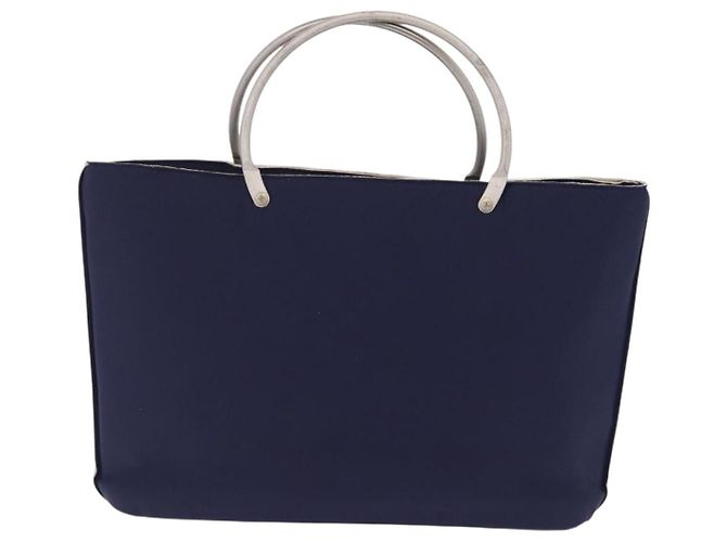 CHANEL Hand Bag Cotton jersey Navy Silver CC - vista 3