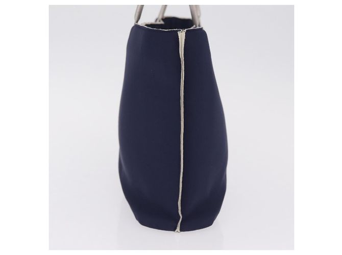 CHANEL Hand Bag Cotton jersey Navy Silver CC - vista 4