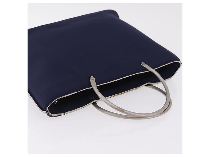 CHANEL Hand Bag Cotton jersey Navy Silver CC - vista 6