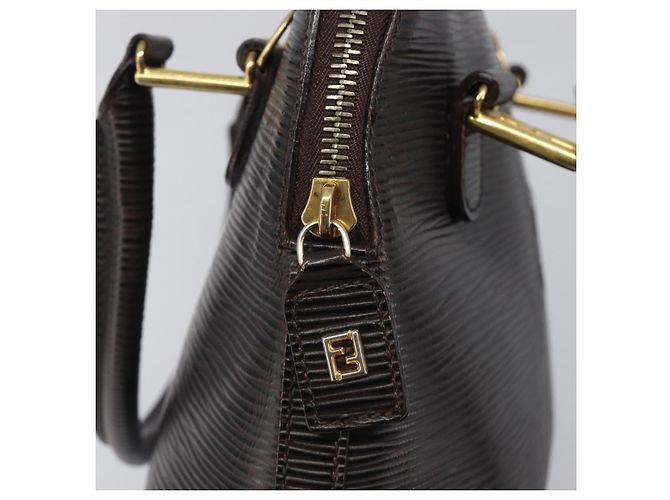 FENDI Hand Bag Leather Dark Brown Gold Tone - vista 10