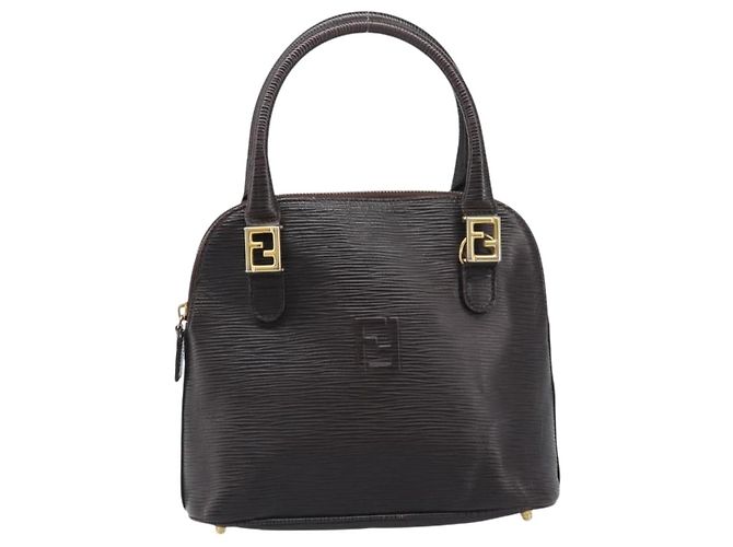 FENDI Hand Bag Leather Dark Brown Gold Tone - vista 13