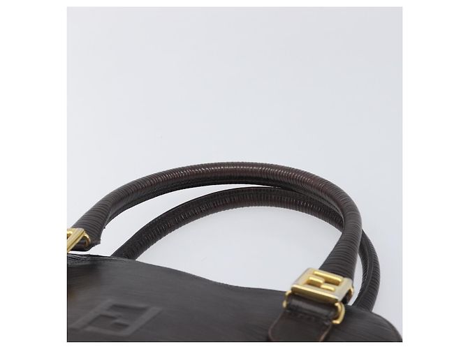 FENDI Hand Bag Leather Dark Brown Gold Tone - vista 14