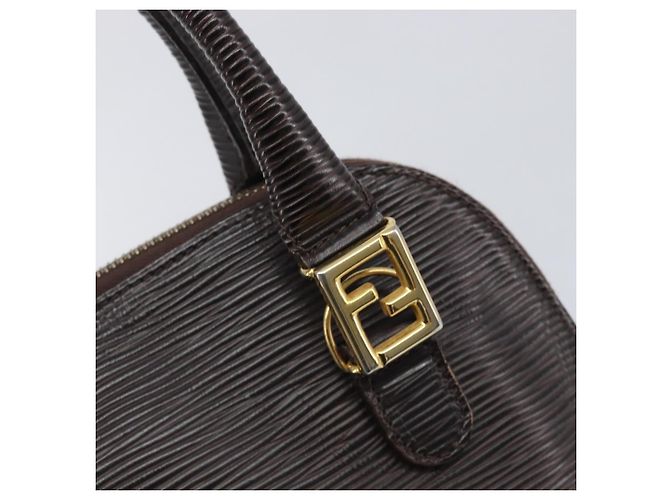 FENDI Hand Bag Leather Dark Brown Gold Tone - vista 18