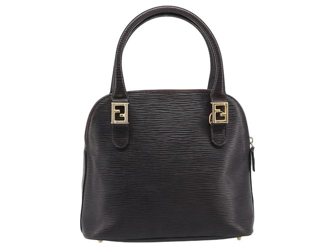FENDI Hand Bag Leather Dark Brown Gold Tone - vista 2