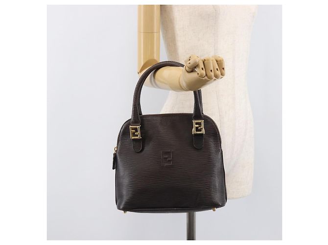 FENDI Hand Bag Leather Dark Brown Gold Tone - vista 25
