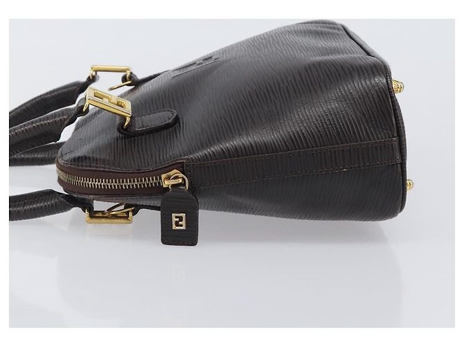 FENDI Hand Bag Leather Dark Brown Gold Tone - vista 4