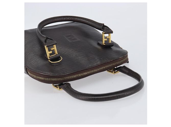 FENDI Hand Bag Leather Dark Brown Gold Tone - vista 6