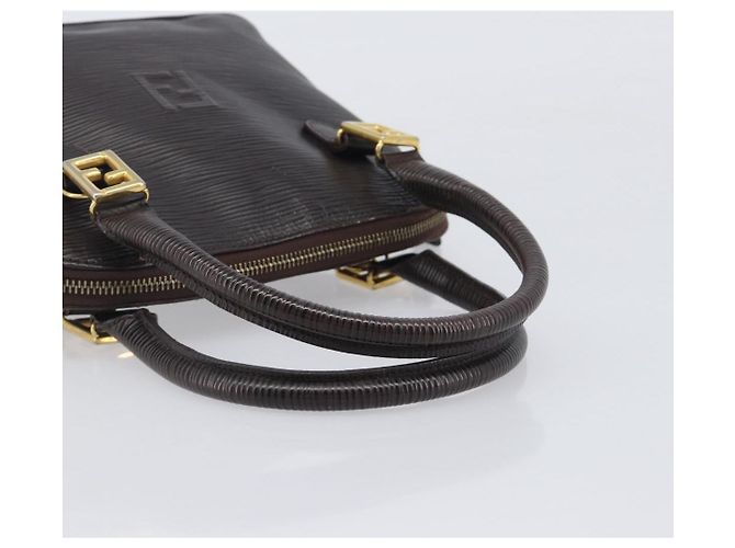 FENDI Hand Bag Leather Dark Brown Gold Tone - vista 7