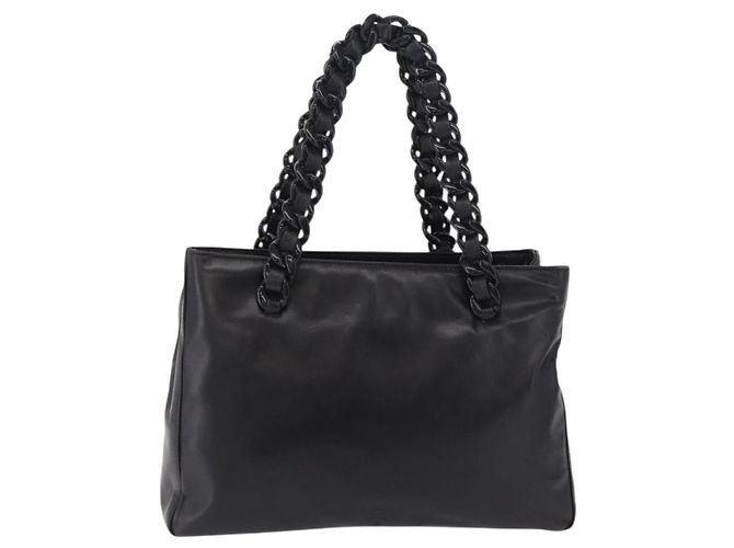 PRADA Schultertasche Tote mit Kette aus Leder Schwarz - Ansicht 2