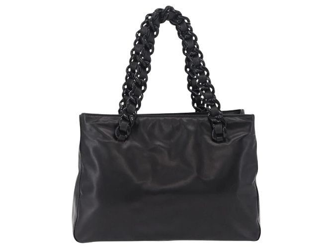 PRADA Schultertasche Tote mit Kette aus Leder Schwarz - Ansicht 3