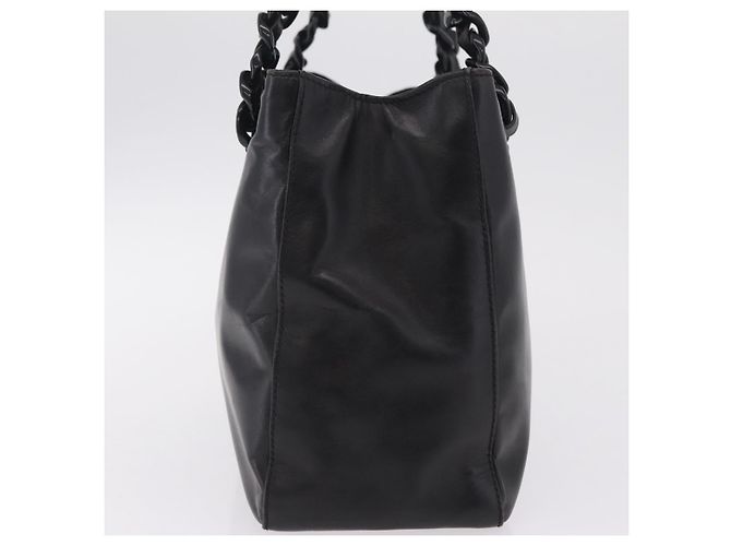 PRADA Schultertasche Tote mit Kette aus Leder Schwarz - Ansicht 5