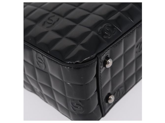 CHANEL Patent leather Hand Bag Leather Black Silver CC - vista 11