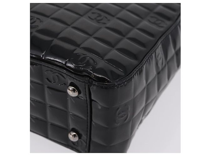 CHANEL Patent leather Hand Bag Leather Black Silver CC - vista 12
