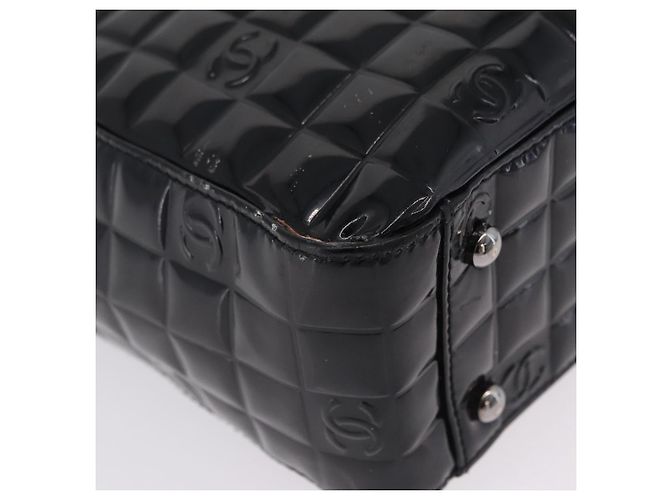 CHANEL Patent leather Hand Bag Leather Black Silver CC - vista 13