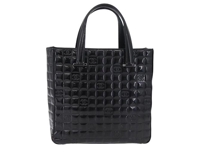 CHANEL Patent leather Hand Bag Leather Black Silver CC - vista 2