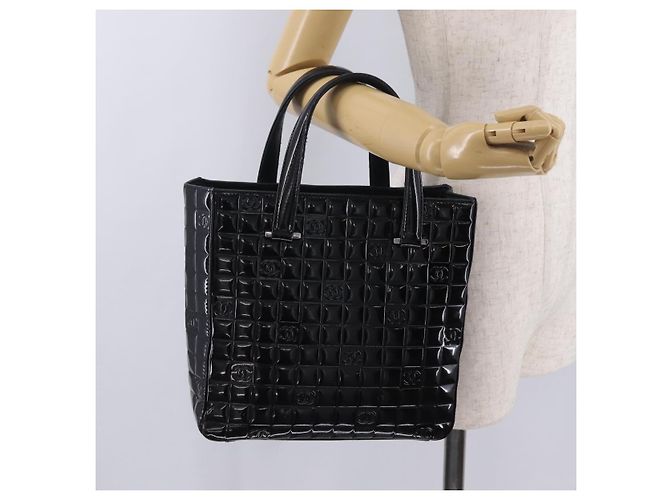 CHANEL Patent leather Hand Bag Leather Black Silver CC - vista 26