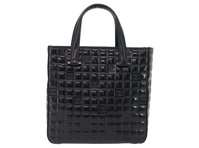 CHANEL Patent leather Hand Bag Leather Black Silver CC - vista 3