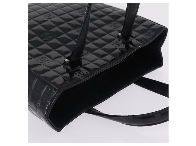 CHANEL Patent leather Hand Bag Leather Black Silver CC - vista 7