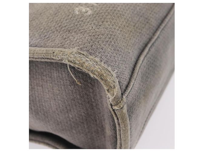 CHANEL Chain Deauville Tote Bag Canvas Gray Silver CC - vista 11