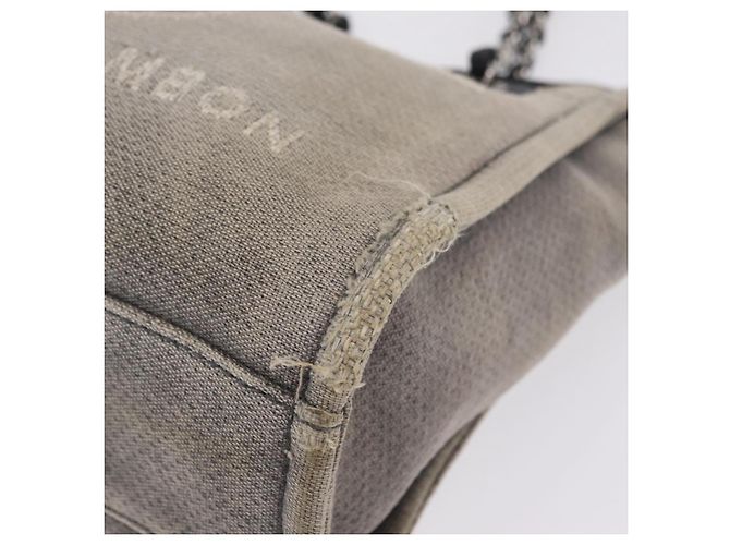 CHANEL Chain Deauville Tote Bag Canvas Gray Silver CC - vista 12