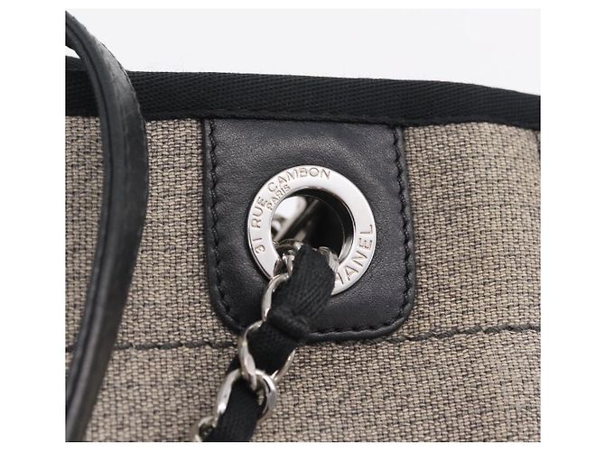 CHANEL Chain Deauville Tote Bag Canvas Gray Silver CC - vista 15