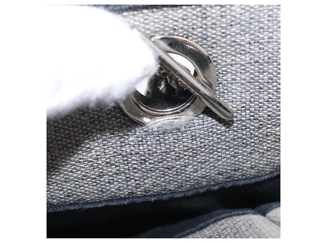 CHANEL Chain Deauville Tote Bag Canvas Gray Silver CC - vista 16