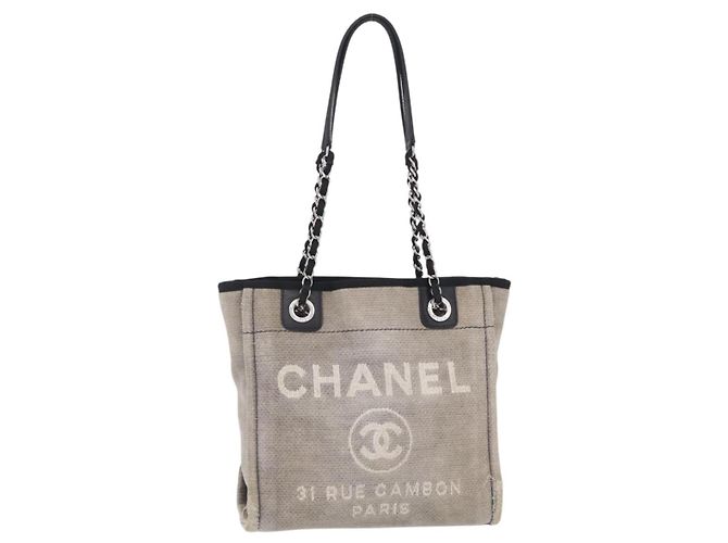 CHANEL Chain Deauville Tote Bag Canvas Gray Silver CC - vista 2