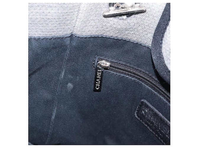 CHANEL Chain Deauville Tote Bag Canvas Gray Silver CC - vista 21