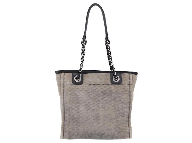 CHANEL Chain Deauville Tote Bag Canvas Gray Silver CC - vista 3