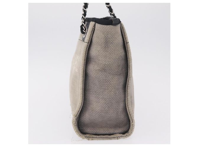 CHANEL Chain Deauville Tote Bag Canvas Gray Silver CC - vista 4