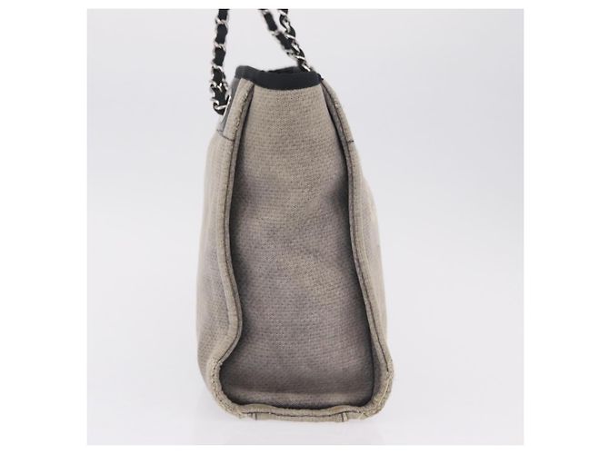 CHANEL Chain Deauville Tote Bag Canvas Gray Silver CC - vista 5